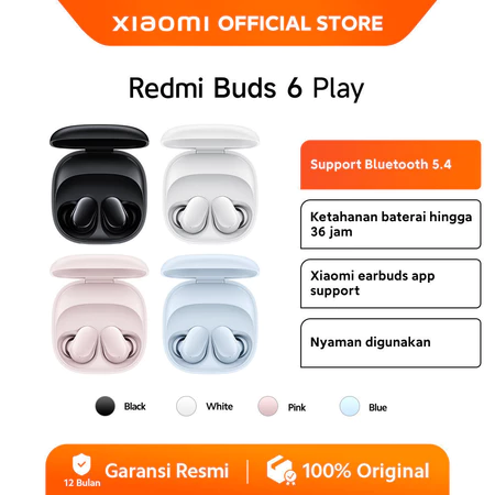 Xiaomi Redmi Buds 6 Play | Bluetooth 5.4 | Baterai Hingga 36 Jam | Xiaomi Earbuds App Support | Nyam