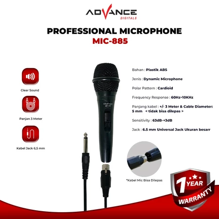 Advance MIC-885 Single Profesional Dynamic Microphone Speaker Mic Kabel Microphone Premium Jack Besa