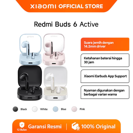 Xiaomi Redmi Buds 6 Active | Google Fast Pair | Baterai Hingga 30 Jam | Audio Spasial | IPX 4 Xiaomi