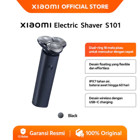 Xiaomi Electric Shaver S101 | Dual-ring 18 mata pisau, mencukur lebih cepat | IPX7 tahan air | Bater