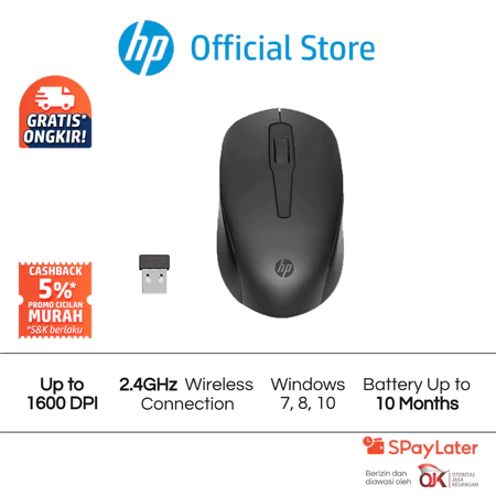 Mouse Wireless HP 150 Up to 1600 DPI USB-A Windows 7 Windows 8 Windows 10 Garansi 1 Tahun Promo Mura