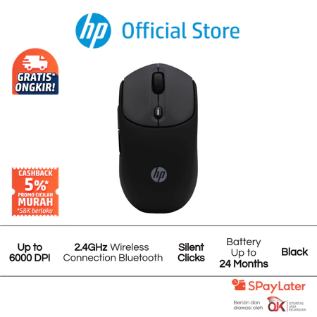 Mouse Wireless HP 400 Black / Blue / Pink / Maple / Purple Up to 6000 DPI Windows 11 Windows 10 macO