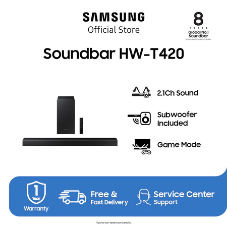 Samsung Soundbar HW-T420 2.1 Ch, 150 W 2020 Home Theater Audio Komputer Televisi Samsung Official St