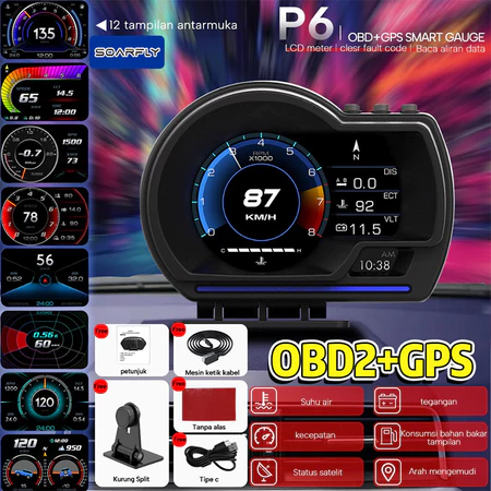 Car Smart Gauge P6 Car Layar Display OBD GPS Smart HUD Sistem Ganda Tampilan Kepala MobiGauge Kode K