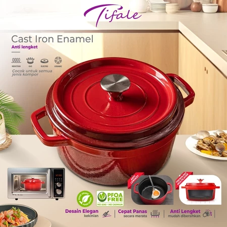 Panci 24CM Enamel Besi Cor Panas Merata Anti Lengket Cast Iron Enamel Hongzhuo Official Store