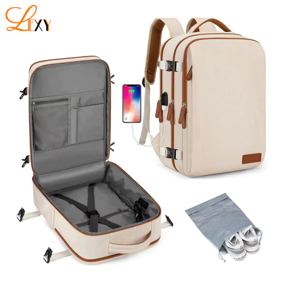 LEXY Tas Pergi Wanita Multifungsi Tahan Air Ransel Fashion Dengan Tas Sepatu Terpisah 35L/16 inch Li
