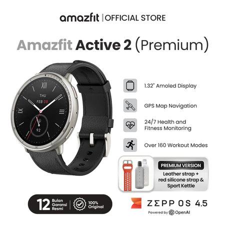 Amazfit Active 2 Premium Smart Watch 44mm |1.32 Sapphire Glass Screen Display | GPS | Map guide |160