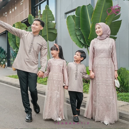 IZARABATIK - Family Set Dress Tifana Latte Raya Collection Setelan Baju Couple Sarimbit Keluarga Muslim Lebaran