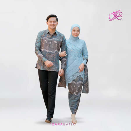 IZARABATIK - Ivana Ice BlueSet Kebaya Batik Modern Couple Wisuda Lamaran Full Payet Tunangan Kondangan Bridesmaid