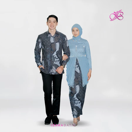 IZARABATIK - Olivia Denim Set Kebaya Batik Modern Couple Wisuda Lamaran Full Payet Tunangan Kondangan Bridesmaid