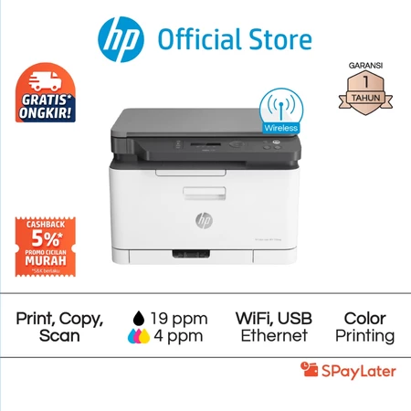 Printer HP Laser MFP 178nw All in One Print Scan Copy Wireless Wifi USB Color Colour Warna Garansi 1 Tahun Promo Murah Gratis Ongkir HP Official Store