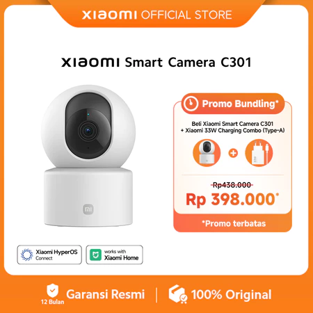 Xiaomi Smart Camera C301| CCTV Indoor | 2K Ultra-clear HD | 3MP | AI Pendeteksi Manusia | Rotasi 360° dan Vertikal 107° | Fitur Call 2 Arah Xiaomi Official Store
