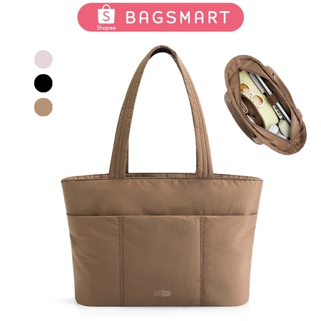 BAGSMART Tote Bag Wanita Travel 14inch Laptop Puffy Tas Kuliah Shoulder Bag Kantong Depan Bagsmart Official Store