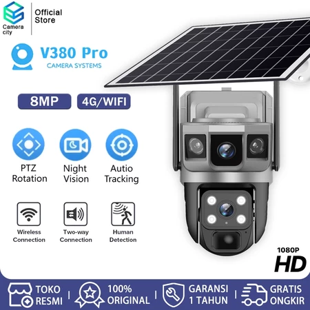 CAMERACITY 4K CCTV Kamera 4G WIFI Solar Panel Surya Tenaga Matahari Outdoor - Penuh Warna Tipe 4G SIM Cameracity Official Store
