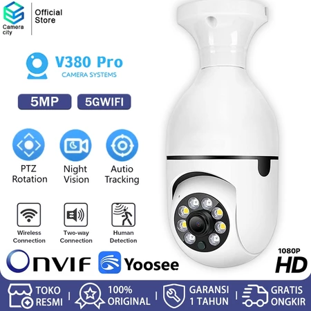 CAMERACITY CCTV Lampu Kamera Cctv Full HD 1080P Wifi PTZ Panoramic Smart CCTV Camera 360° Panoramic night vision Cameracity Official Store