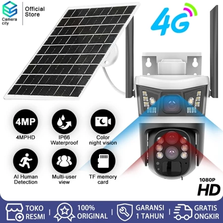 CAMERACITY CCTV 3 Lensa 4G & Surya - Zoom 10 Sejati Baterai 18000mAh, Kartu SIM CCTV Outdoor Tahan Lama Tahan Hujan Cameracity Official Store