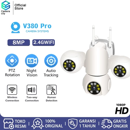 CAMERACITY CCTV AI 3 Lensa 3 Layar - Bicara 2 Arah Vision Malam Warna Deteksi Gerak Cerdas Kamera Pengintai Indoor HD Cameracity Official Store