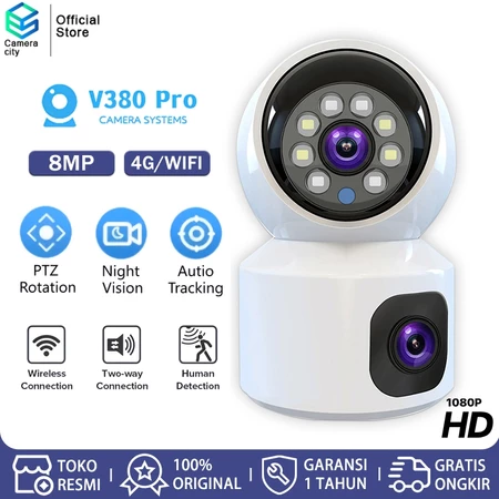 CAMERACITY CCTV WiFi Dual Lens 1080P HD - IP Kamera PTZ Putar 360° Panoramic Vision Malam Kontrol APP HP Kamera Pengintai Cameracity Official Store
