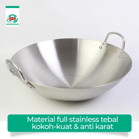 Hongzhuo Wajan Stainless 555 Tebal Kuali Premium dengan Pegangan Stainless Steel Kuali Besar Katel Anti Lengket Hongzhuo Official Shop