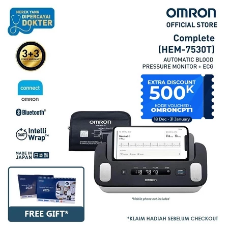 Omron BPM HEM-7530T (OMRON Complete) Tensimeter Digital + EKG Omron Official Store