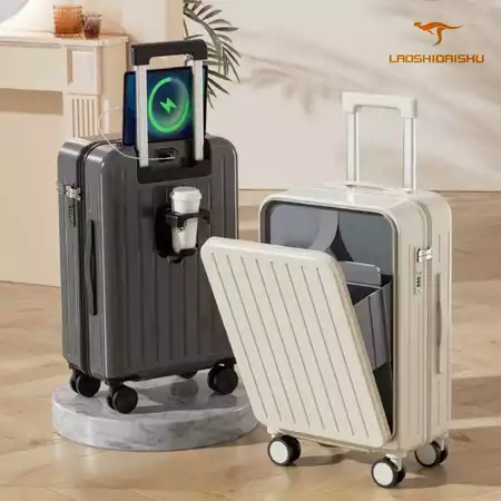 Laoshidaishu Koper Kabin 20 Inch Bagasi Stand Cup Charger Usb Koper 24 Inch Kabin Anti Gores Baret Pecah Tahan Banting kabin Laptop Laoshidaishu Official Store