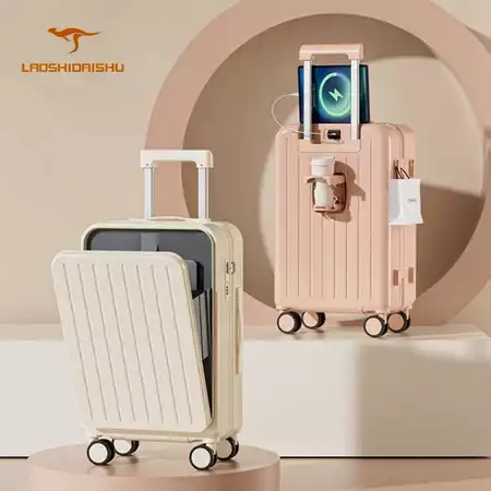 Laoshidaishu Koper Kabin 20 Inch Bagasi Stand Cup Charger Usb Koper 24 Inch kabin Laptop koper 22 Inch Laoshidaishu Official Store