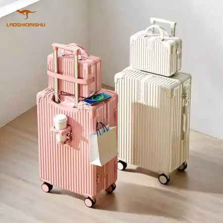 Laoshidaishu Koper kabin 20 Inch Koper Cup holder Kapasitas besar 24 Inch koper Usb charger 22 Inch Laoshidaishu Official Store