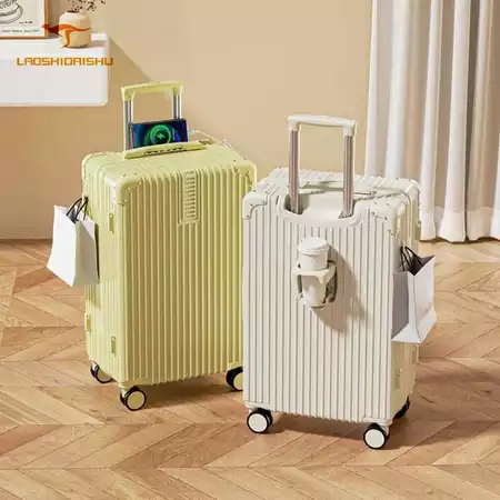 Laoshidaishu Koper Travel 20 Inch Pengisi Daya USB Tas Troli Tempat Gelas Air Wanita 24 Inch Casing Penerbangan 22 Inch Laoshidaishu Official Store