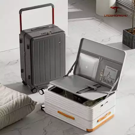 Laoshidaishu koper bagasi dengan kapasitas yang dalam 24 Inch koper kabin 20 Inch laptop koper travel usb charger / cup holder Laoshidaishu Official Store