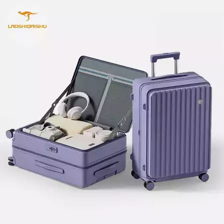 Laoshidaishu koper bagasi dengan kapasitas yang dalam cup holder 24 Inch koper kabin 20 Inch laptop multifungsi koper travel usb Laoshidaishu Official Store