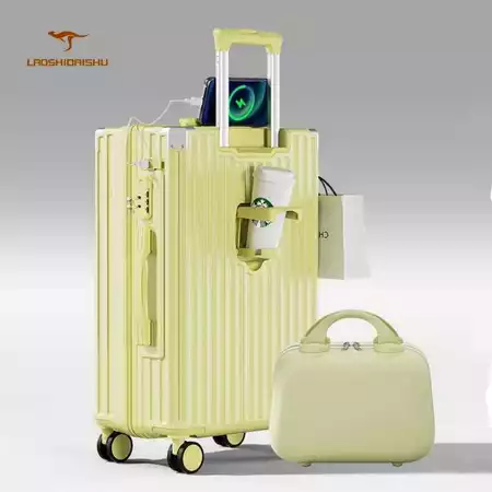 Laoshidaishu kapasitas besar Koper 24 Inch 20  28 Inch travel kabin & bagasi laptop new design stand Cup charger Laoshidaishu Official Store